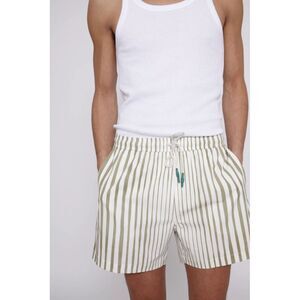Tombolo White and Olive Green Striped Men’s swim Shorts